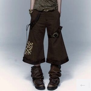 Japanese Wide Leg Loose Patchwork Animal Print Capris
